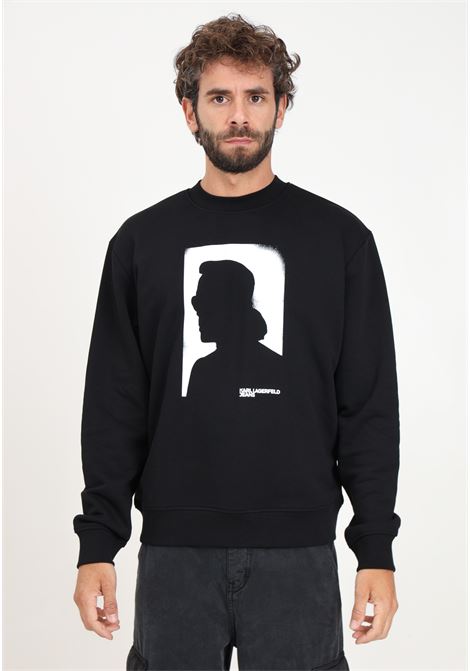 Black men's crewneck sweatshirt with portrait print KARL LAGERFELD | KL245D1807J101